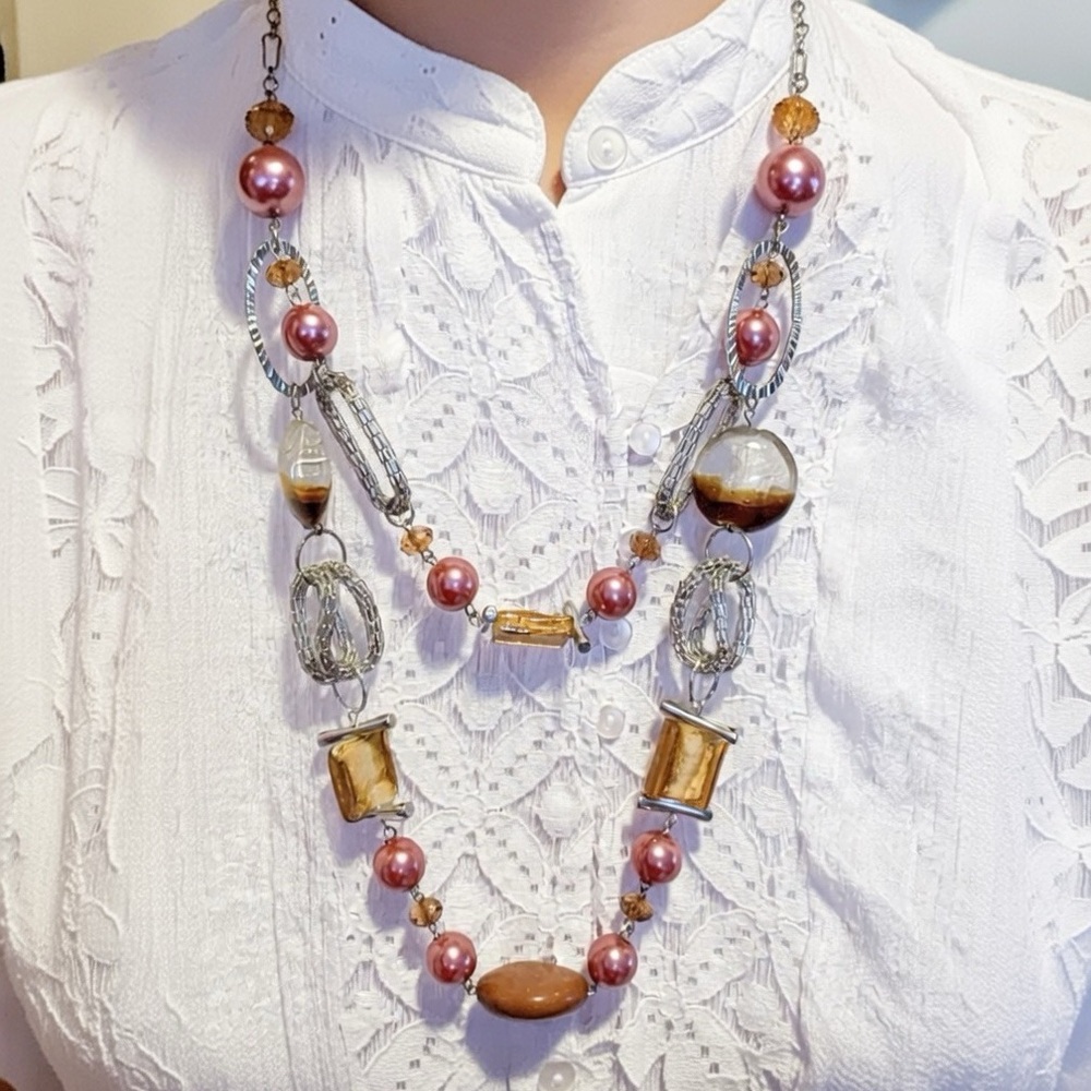 Shimmering Neutral Tone Beaded Necklace